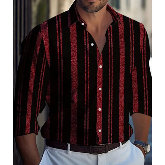 Online OUKU Men's Casual Shirt Beach Shirt Button Up Shirt Black Yellow Wine Red Blue Long Sleeve Stripes and Plaid Lapel Vacation Hawaiian Button-Down Clothing Apparel Polyester Fashion Casual Comfortable