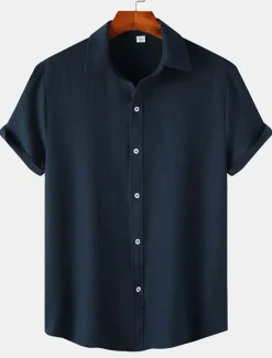 Best OUKU Men's Casual Shirt Black Yellow Pink Wine Blue Short Sleeve Plain Lapel Vacation Street Basic Clothing Apparel Polyester Fashion Leisure