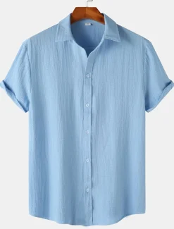Best OUKU Men's Casual Shirt Black Yellow Pink Wine Blue Short Sleeve Plain Lapel Vacation Street Basic Clothing Apparel Polyester Fashion Leisure