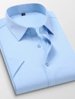 Online OUKU Men's Casual Shirt Work Shirt Solid / Plain Color Wedding Business Light Pink Light Blue Black White Short Sleeve Classic Collar Spring & Summer Clothing Apparel