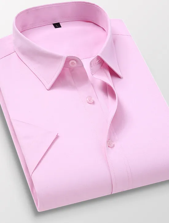 Online OUKU Men's Casual Shirt Work Shirt Solid / Plain Color Wedding Business Light Pink Light Blue Black White Short Sleeve Classic Collar Spring & Summer Clothing Apparel