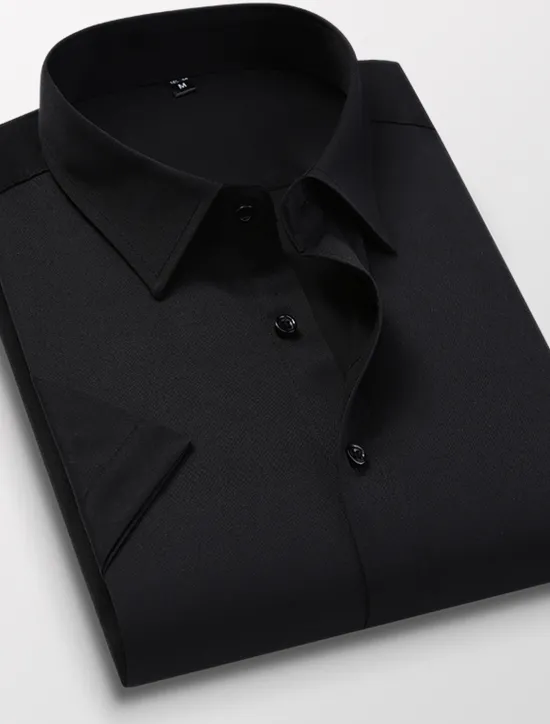 Online OUKU Men's Casual Shirt Work Shirt Solid / Plain Color Wedding Business Light Pink Light Blue Black White Short Sleeve Classic Collar Spring & Summer Clothing Apparel