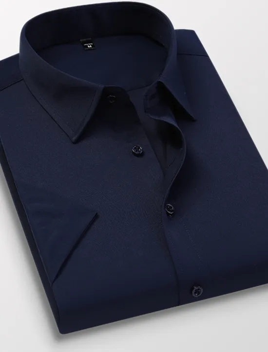 Online OUKU Men's Casual Shirt Work Shirt Solid / Plain Color Wedding Business Light Pink Light Blue Black White Short Sleeve Classic Collar Spring & Summer Clothing Apparel