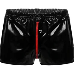 OUKU Men's Casual Shorts Faux Leather Shorts Solid Colored Comfort Soft Home Casual Clubwear Sexy Wetlook Black