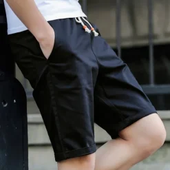 Online OUKU Men's Casual Shorts Pocket Drawstring Elastic Waist Plain Breathable Quick Dry Knee Length Casual Daily Fashion Streetwear Black White