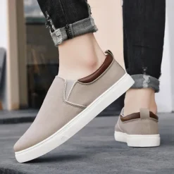 Outlet OUKU Men's Casual Slip-On Canvas Shoes – Lightweight Breathable Loafers for Daily Wear, Travel, and Outdoor Activities Gray