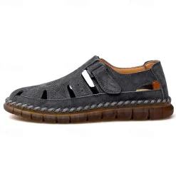 New OUKU Men's Casual Tan Suede Sandals with Adjustable Velcro Strap, Breathable Design and Comfortable Sole – Perfect for Outdoor, Beach and Summer Activities