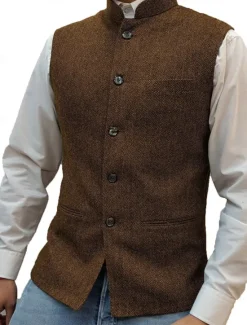 Best OUKU Men's Casual Vest Solid Color Tailored Fit Single Breasted Five-buttons Silver Black Dark Navy 2023