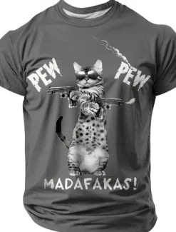 Outlet OUKU Men's Cat Funny T Shirt Short Sleeve T shirt 3D Print Crew Neck Shirt Fashion Daily Street Casual Daily Black Blue Green Summer Spring All Seasons Clothing Apparel S M L XL XXL XXXL