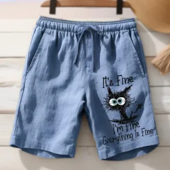New OUKU Men's Cat Letter Printed Funny Shorts Summer Shorts Beach Shorts Mid Waist Hawaiian Casual Outdoor Holiday Going out Drawstring Elastic Waist Print Designer Clothing Apparel