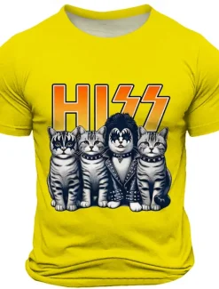 Best OUKU Men's Cat Music Funny T Shirt Short Sleeve T shirt 3D Print Crew Neck Shirt Fashion Daily Street Daily Black Yellow Blue Summer Spring Clothing Apparel S M L XL XXL XXXL