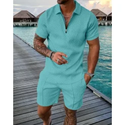 Outlet OUKU Men's Character Polo Shirt Shirt Suits Short Sleeves Shirt V Neck Men's leisure suit Outdoor Work 3D Print Black-White Black Navy Blue Gray Light Blue Zipper Braided Clothing Apparel Casual