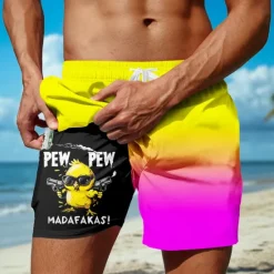 Discount OUKU Men's Chick Funny Gradient Color Lined Shorts 2 in 1 Board Shorts Swim Shorts Mid Waist Hawaiian Vacation Beach Wear Side Pockets With Compression Liner Elastic Drawstring Waist Designer Clothing