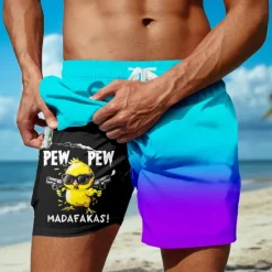 Discount OUKU Men's Chick Funny Gradient Color Lined Shorts 2 in 1 Board Shorts Swim Shorts Mid Waist Hawaiian Vacation Beach Wear Side Pockets With Compression Liner Elastic Drawstring Waist Designer Clothing