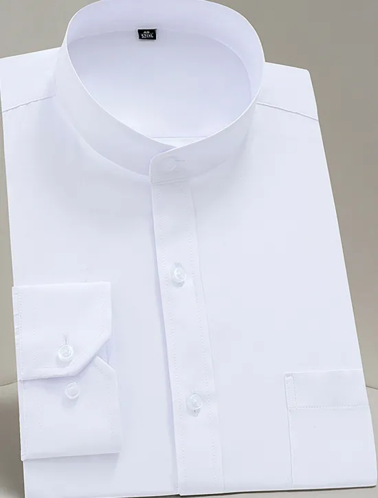 Best OUKU Men's Chinese Collar Shirt Mandarin Collar Shirt Dress Shirt Collared Shirt Button Up Shirt Plain Wedding Party Black White Navy Blue Long Sleeve Grandad Collar All Seasons Clothing Apparel Collared