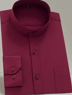 Best OUKU Men's Chinese Collar Shirt Mandarin Collar Shirt Dress Shirt Collared Shirt Button Up Shirt Plain Wedding Party Black White Navy Blue Long Sleeve Grandad Collar All Seasons Clothing Apparel Collared