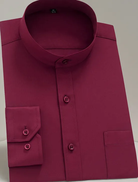 Best OUKU Men's Chinese Collar Shirt Mandarin Collar Shirt Dress Shirt Collared Shirt Button Up Shirt Plain Wedding Party Black White Navy Blue Long Sleeve Grandad Collar All Seasons Clothing Apparel Collared