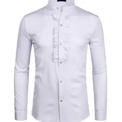 Outlet OUKU Men's Chinese Collar Shirt Mandarin Collar Shirt Prom Shirt Tuxedo Shirts Solid Colored Outdoor Party Black White Long Sleeve Stand Collar Summer Spring Clothing Apparel Button-Down