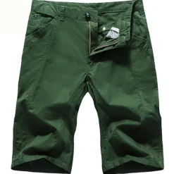 Online OUKU Men's Chino Shorts Bermuda shorts Work Shorts Pocket Plain Knee Length Outdoor Daily Going out Cotton Blend Fashion Streetwear Green Khaki Micro-elastic