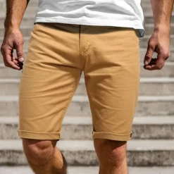 Clearance OUKU Men's Chino Shorts Bermuda shorts Work Shorts Pocket Plain Comfort Breathable Knee Length Outdoor Casual Daily Fashion Streetwear Blue Khaki