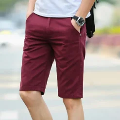 OUKU Men's Chino Shorts Bermuda shorts Work Shorts Pocket Plain Comfort Soft Knee Length Outdoor Casual Daily Fashion Streetwear Black Wine