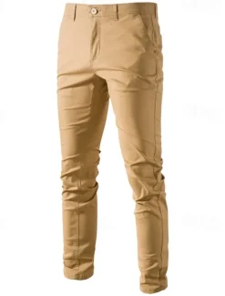 Clearance OUKU Men's Chinos Buttons Pocket Solid Color Breathable Wearable Full Length Outdoor Casual Daily Stylish Simple Black Yellow Micro-elastic