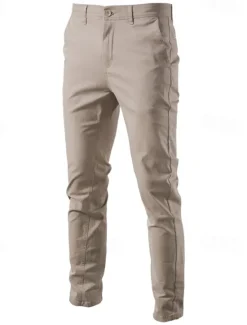 Clearance OUKU Men's Chinos Buttons Pocket Solid Color Breathable Wearable Full Length Outdoor Casual Daily Stylish Simple Black Yellow Micro-elastic