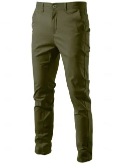 Clearance OUKU Men's Chinos Buttons Pocket Solid Color Breathable Wearable Full Length Outdoor Casual Daily Stylish Simple Black Yellow Micro-elastic