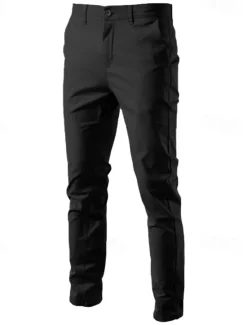 Clearance OUKU Men's Chinos Buttons Pocket Solid Color Breathable Wearable Full Length Outdoor Casual Daily Stylish Simple Black Yellow Micro-elastic