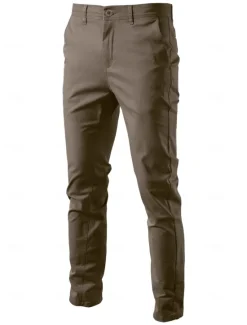 Clearance OUKU Men's Chinos Buttons Pocket Solid Color Breathable Wearable Full Length Outdoor Casual Daily Stylish Simple Black Yellow Micro-elastic