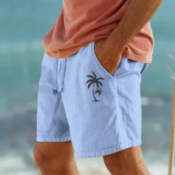 New OUKU Men's Chinos Casual Shorts Leaf Breathable Outdoor Short Outdoor Daily Vacation Hawaiian White Blue Micro-elastic