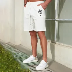 New OUKU Men's Chinos Casual Shorts Leaf Breathable Outdoor Short Outdoor Daily Vacation Hawaiian White Blue Micro-elastic