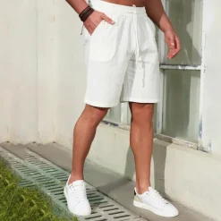 New OUKU Men's Chinos Casual Shorts Leaf Breathable Outdoor Short Outdoor Daily Vacation Hawaiian White Blue Micro-elastic