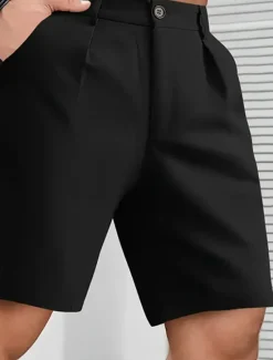 Online OUKU Men's Chinos Chino Shorts Buttons Pocket Plain Comfort Formal Party Work Fashion Classic Style Black Khaki Micro-elastic