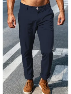 Outlet OUKU Men's Chinos Pants Trousers Trousers Chino Office Casual Cotton Navy Black Blue 30 31 32