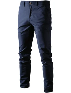 Outlet OUKU Men's Chinos Pants Trousers Trousers Chino Office Casual Cotton Navy Black Blue 30 31 32
