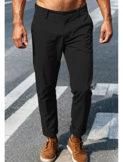 Outlet OUKU Men's Chinos Pants Trousers Trousers Chino Office Casual Cotton Navy Black Blue 30 31 32