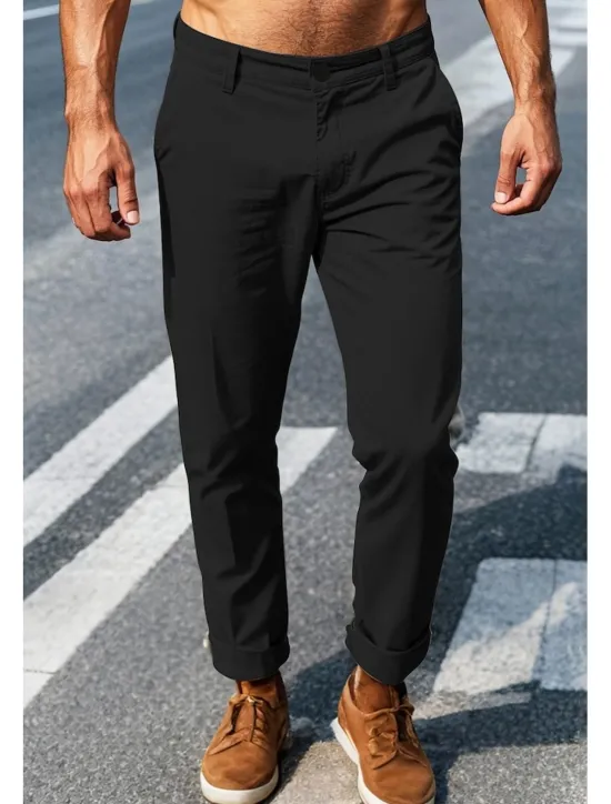Outlet OUKU Men's Chinos Pants Trousers Trousers Chino Office Casual Cotton Navy Black Blue 30 31 32