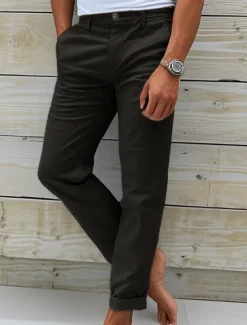 Hot OUKU Men's Chinos Slacks Chino Pants Buttons Pocket Plain Comfort Daily Classic Style Black White Micro-elastic