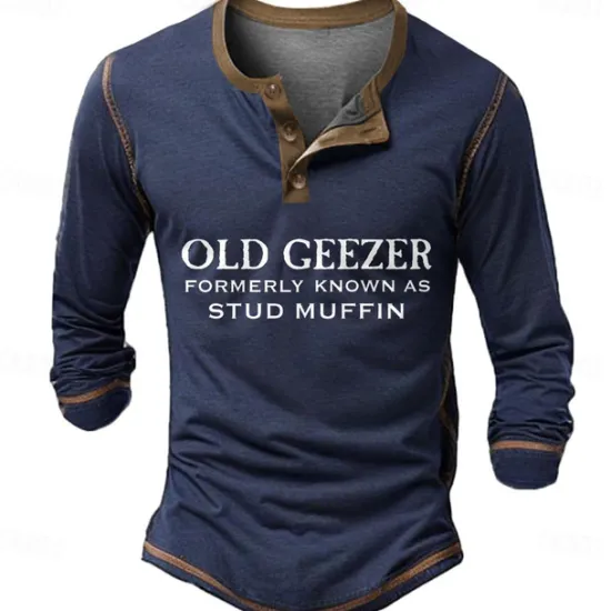 OUKU Men's Christmas Letter old geezer formerly known as stud muffin Henley Shirt Long Sleeve 3D Printing Daily Simple Funny Party Casual Daily Winter Spring & Fall Black Blue Henley Henley T-Shirt