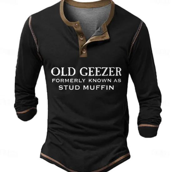 OUKU Men's Christmas Letter old geezer formerly known as stud muffin Henley Shirt Long Sleeve 3D Printing Daily Simple Funny Party Casual Daily Winter Spring & Fall Black Blue Henley Henley T-Shirt