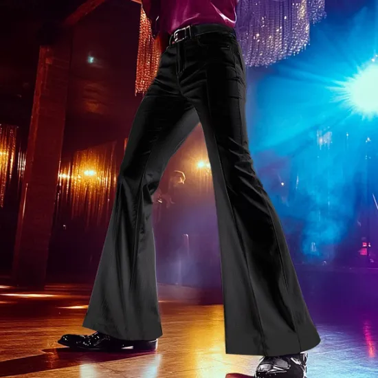 Clearance OUKU Men's Christmas Pants Flare Disco Pants Bell Bottom Trousers Pocket Plain Comfort Soft Full Length Carnival Party Christmas Vintage Fashion Black White Stretchy