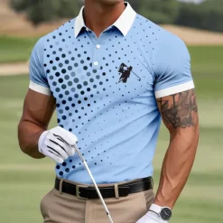 Online OUKU Men's Circle Golf Sports Polo Shirts Short Sleeve Polo Shirts Collared Shirts Casual Outdoor Sports Daily Wear 3D Print Summer Lake blue White Blue