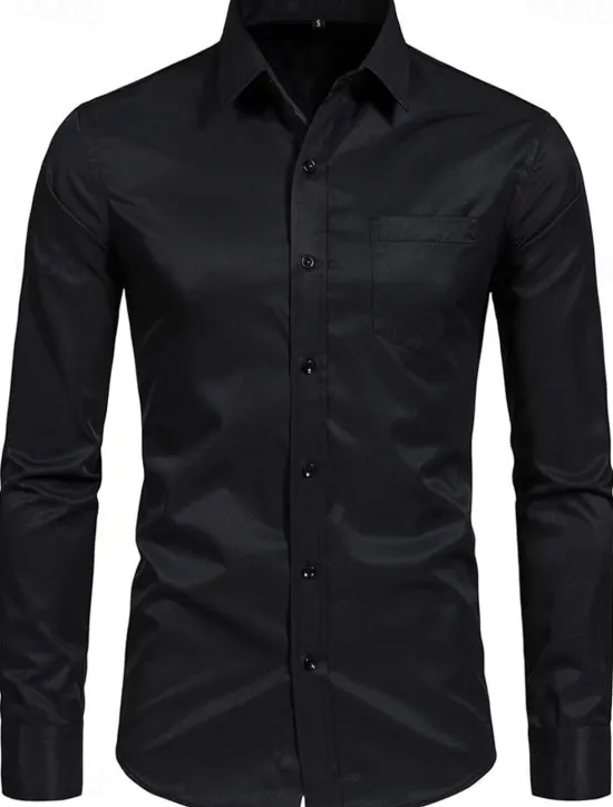 Clearance OUKU Men's Classic Casual Shirt Homecoming Standard Fit Long Sleeve Lapel Solid Color Polyester Black Sky Blue Grey 2025