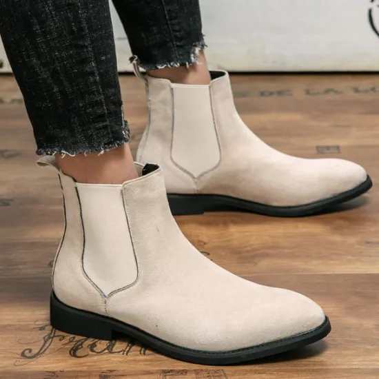 Best OUKU Men's Classic Tan Suede Chelsea Boots with Elastic Panels - Comfortable Slip-On Ankle Boots for Casual and Formal Occasions