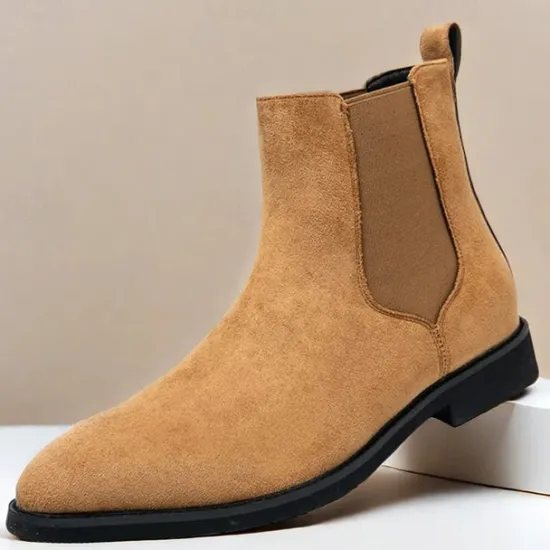 Best OUKU Men's Classic Tan Suede Chelsea Boots with Elastic Panels - Comfortable Slip-On Ankle Boots for Casual and Formal Occasions