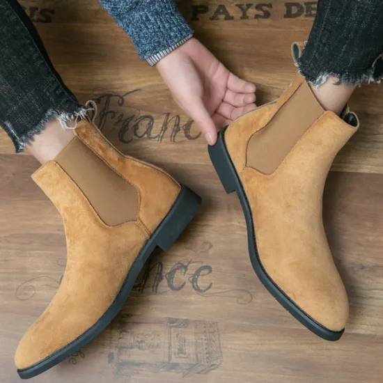 Best OUKU Men's Classic Tan Suede Chelsea Boots with Elastic Panels - Comfortable Slip-On Ankle Boots for Casual and Formal Occasions