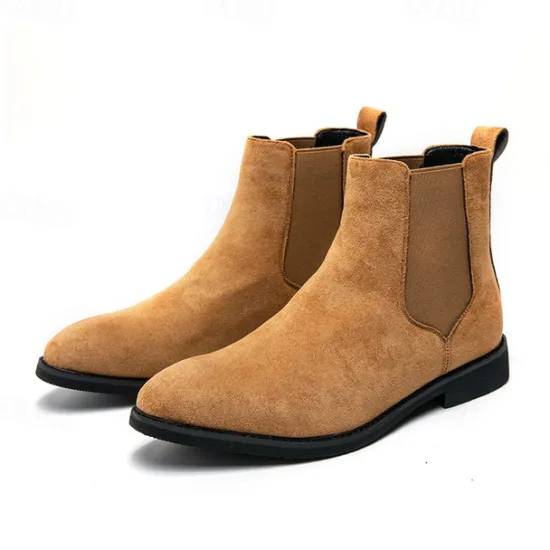 Best OUKU Men's Classic Tan Suede Chelsea Boots with Elastic Panels - Comfortable Slip-On Ankle Boots for Casual and Formal Occasions