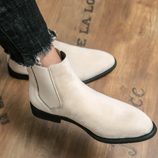 Best OUKU Men's Classic Tan Suede Chelsea Boots with Elastic Panels - Comfortable Slip-On Ankle Boots for Casual and Formal Occasions