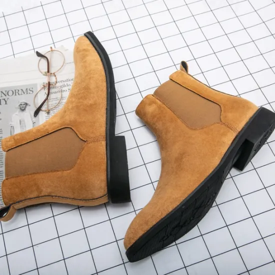 Best OUKU Men's Classic Tan Suede Chelsea Boots with Elastic Panels - Comfortable Slip-On Ankle Boots for Casual and Formal Occasions